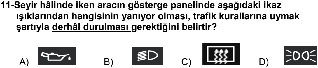 Araç tekniği · Konu testi 4, 11. sorunun metni ve seçenekleri