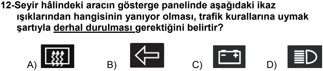 Araç tekniği · Konu testi 4, 12. sorunun metni ve seçenekleri