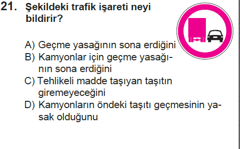 Genel deneme 1, 21. sorunun metni ve seçenekleri