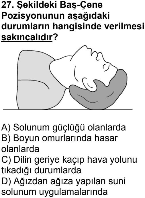 İlk yardım · Konu testi 3, 27. sorunun metni ve seçenekleri